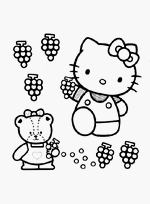 coloriage hello kitty ramasse du raisin